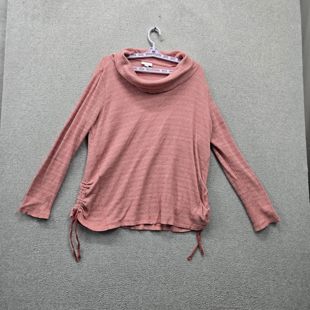 J. Jill Women Sweater L Pink Ruched Drawstring Cowl Neck Long Sleeve Pullover